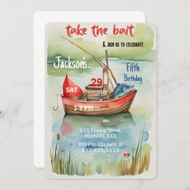 Boy Birthday Fishing Invitation (Front/Back)