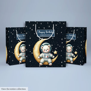 Boy Birthday Gift Bag with Personalized Space Bear