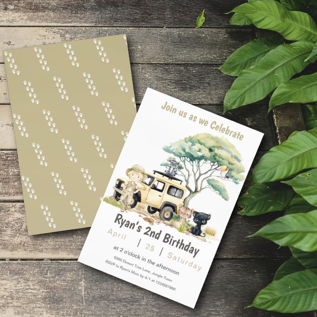  Boy Birthday Jungle Safari Wild Party Invitation (Safari Jungle Theme Kids Birthday Invitation)