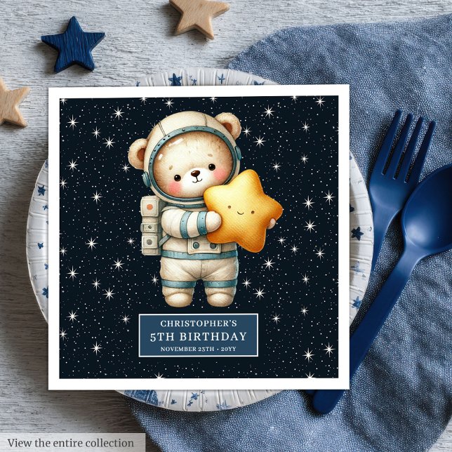 Boy Birthday Napkins with Astronaut Teddy Bear (Boy Birthday Napkins with Astronaut Teddy Bear)