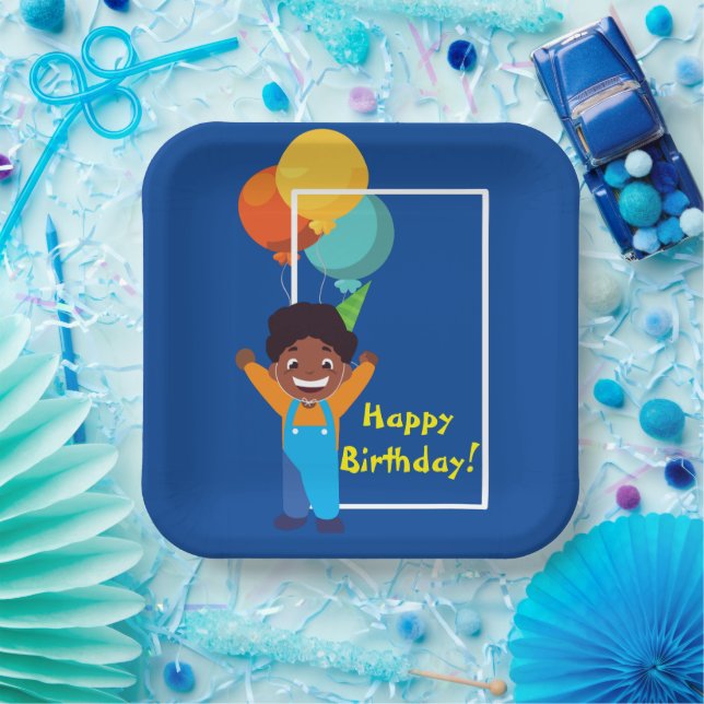 Boy Birthday Party (African-American) Paper Plate (Party)