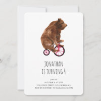 Boy birthday party invitation. Cute bear. Kids