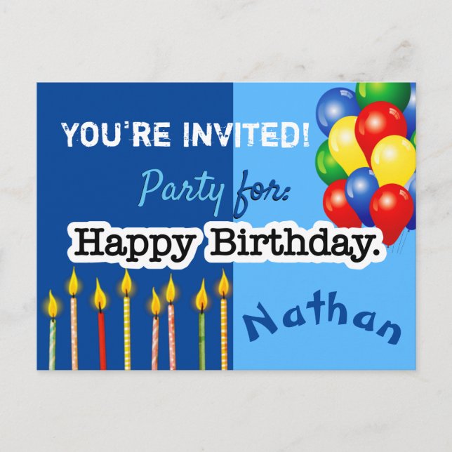 Boy Birthday Party Invitation Postcard (Front)