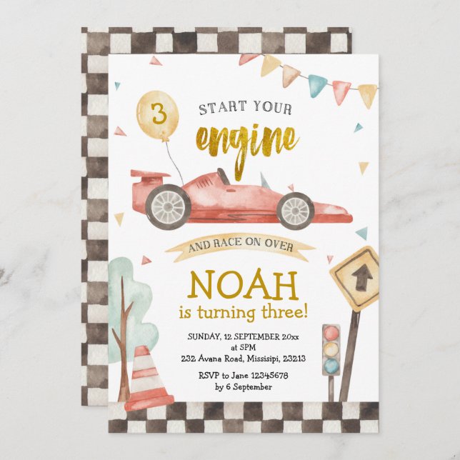 Boy Birthday Racing Car Invitation (Front/Back)