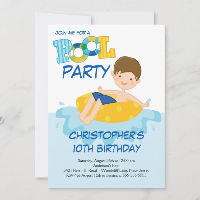 Boy Birthday Summer Pool Party Invitation (Front)