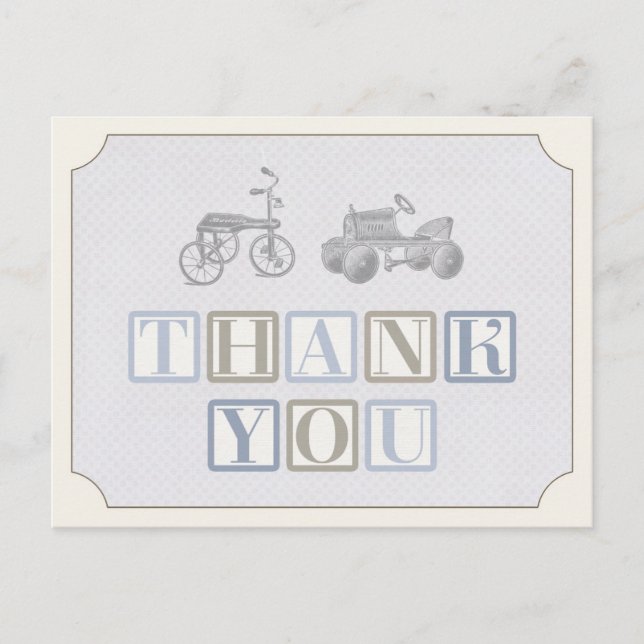 boy birthday thank you card, vintage toy card (Front)