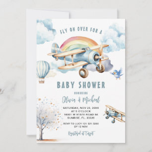 Boy Blue Aeroplane Baby Shower Invitation