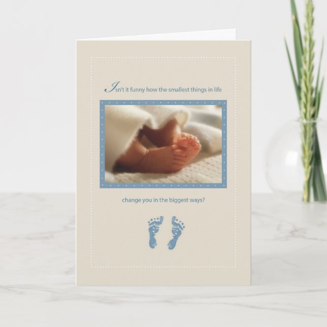 Boy Blue Baby Feet Shower Congratulations Card (Front)