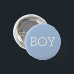 Boy Blue Baby Gender Reveal Party 3 Cm Round Badge<br><div class="desc">Have guests of your gender reveal party make their guess on blue with "BOY" pins / buttons in light baby blue with white.</div>