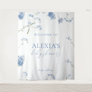Boy Blue Baby in Bloom Baby Shower Welcome Sign Tapestry