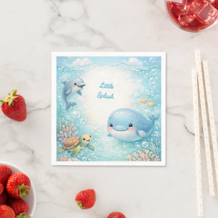 Boy Blue Baby Shower Ocean Party Whale Dolphin Napkin