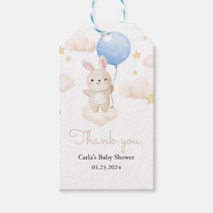 Boy Blue Balloon Cute Bunny Baby Shower Gift Tags