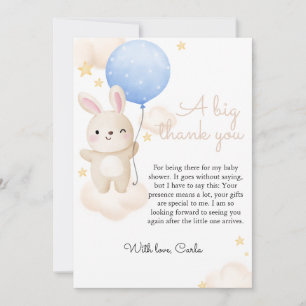 Boy Blue Balloon Cute Bunny Baby Shower Thank You Card
