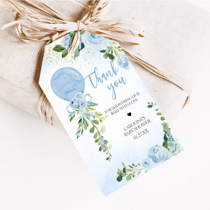 Boy Blue Balloon Greenery Baby Shower Favour Tag