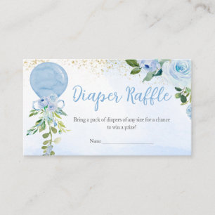 Boy Blue Balloon Greenery Diaper Raffle Enclosure Card