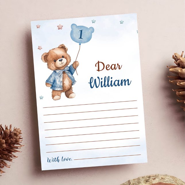 Boy Blue Bear Birthday Time Capsule Message Card (Creator Uploaded)