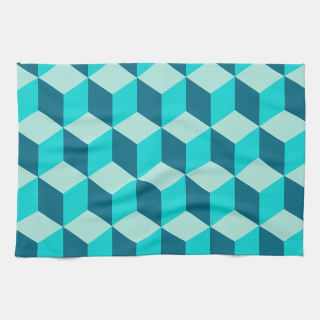 Boy Blue Building Blocks Seamless Pattern Tea Towel (Horizontal)