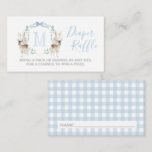 Boy Blue Deer Monogram Crest Diaper Raffle Card