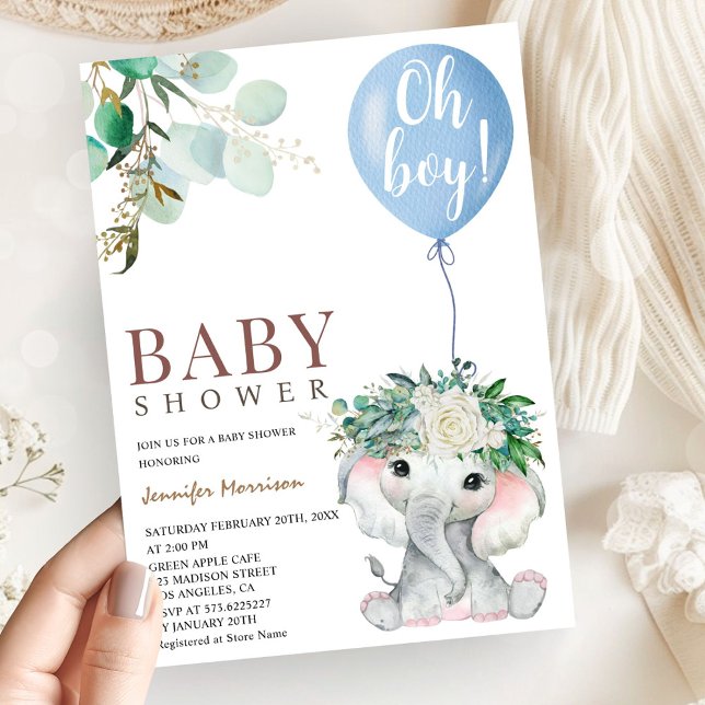 Boy Blue Elephant Baby Shower  Invitation (Creator Uploaded)