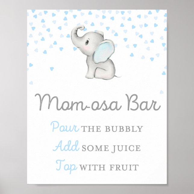 Boy Blue Elephant Baby Shower Sign (Front)