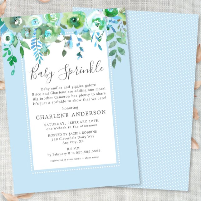 Boy Blue Floral Baby Sprinkle Invitation (Creator Uploaded)