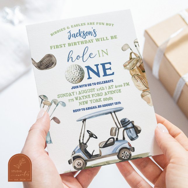 Boy Blue Golf Hole in One Outdoor Birthday Invitation (Creator Uploaded)