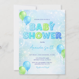 Boy Blue Green Glitter rainbow baby shower Invitation