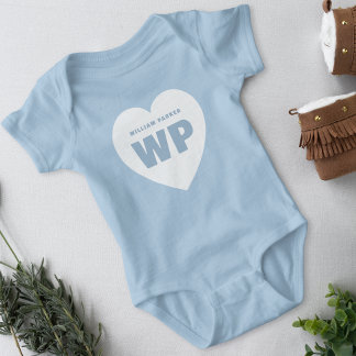 Boy Blue Heart Monogram Newborn Blue Outfit Custom Baby Bodysuit