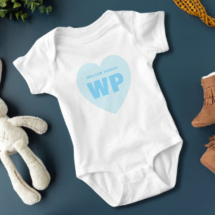 Boy Blue Heart Monogram Newborn Outfit Custom Baby Bodysuit