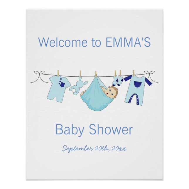 Boy Blue illustration Baby Shower Party Welcome  Poster (Front)