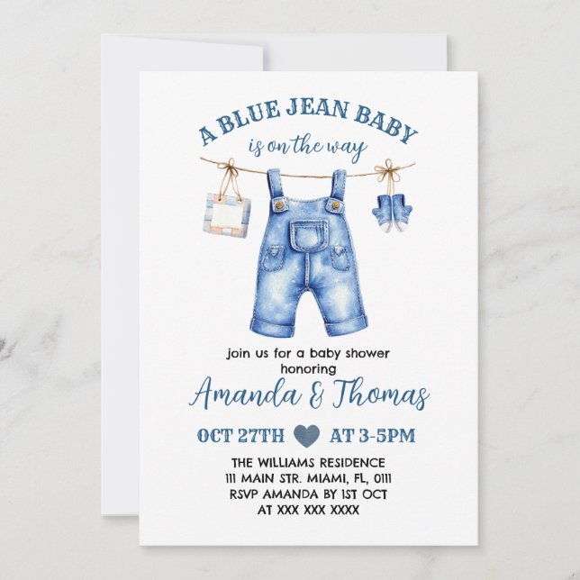 Boy Blue Jean Baby Shower Invitation (Front)