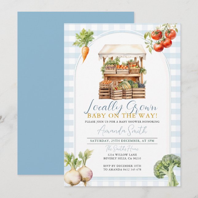 Boy Blue Locally Grown Fresh Market Baby Shower  Invitation (Front/Back)