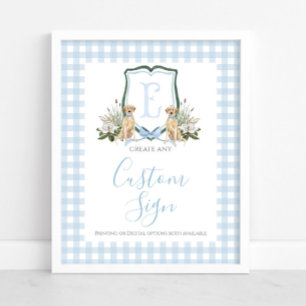 Boy Blue Preppy Dog Baby Shower Custom Sign