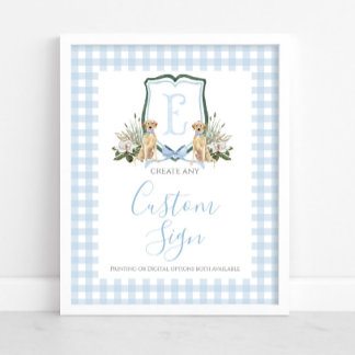Boy Blue Preppy Dog Baby Shower Custom Sign
