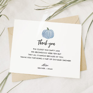 Boy Blue Pumpkin Baby Shower Thank You Card
