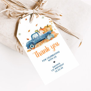 Boy Blue Pumpkin Truck Fall Birthday Favor Tags