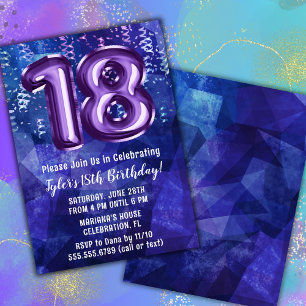 Boy Blue Purple 18th Birthday Invitation