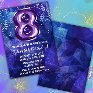 Boy Blue Purple 8th Birthday Invitation