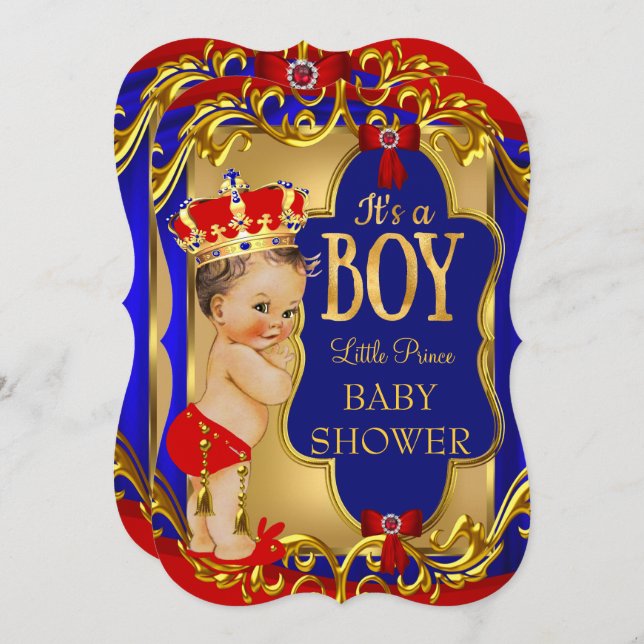 Boy Blue Red Royal Prince Baby Shower Invitation (Front/Back)