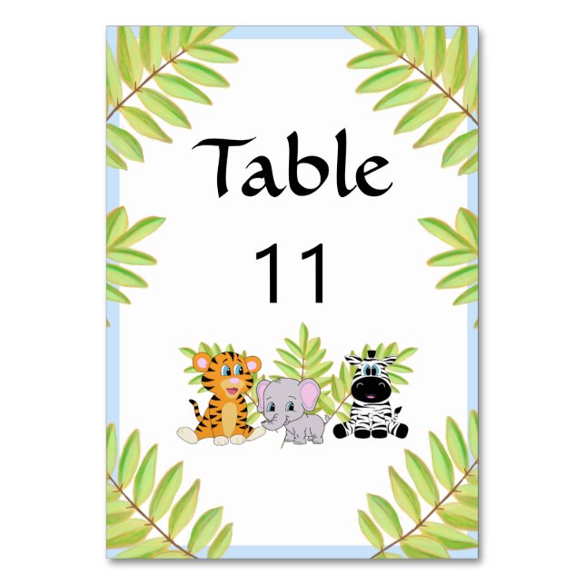 Boy Blue Safari Jungle Theme Baby Shower Table Number (Front)