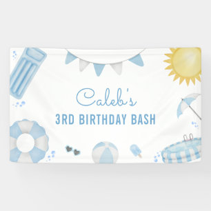 Boy Blue Summer Pool Party Birthday Banner