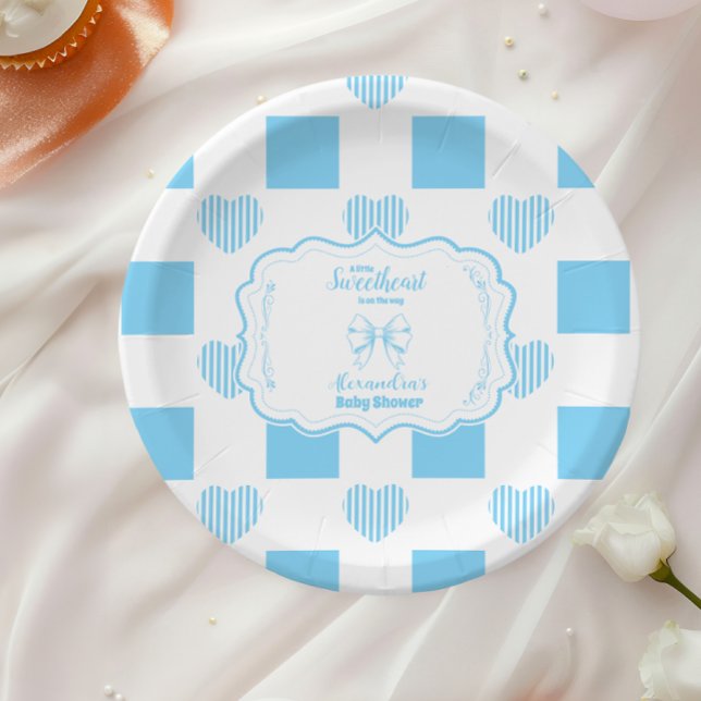 Boy Blue Valentine's Day Hearts Baby Shower Paper Plate (Creator Uploaded)