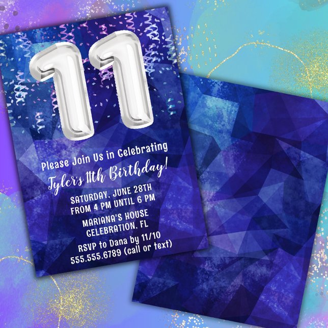 Boy Blue White 11th Birthday Invitation (Creator Uploaded)