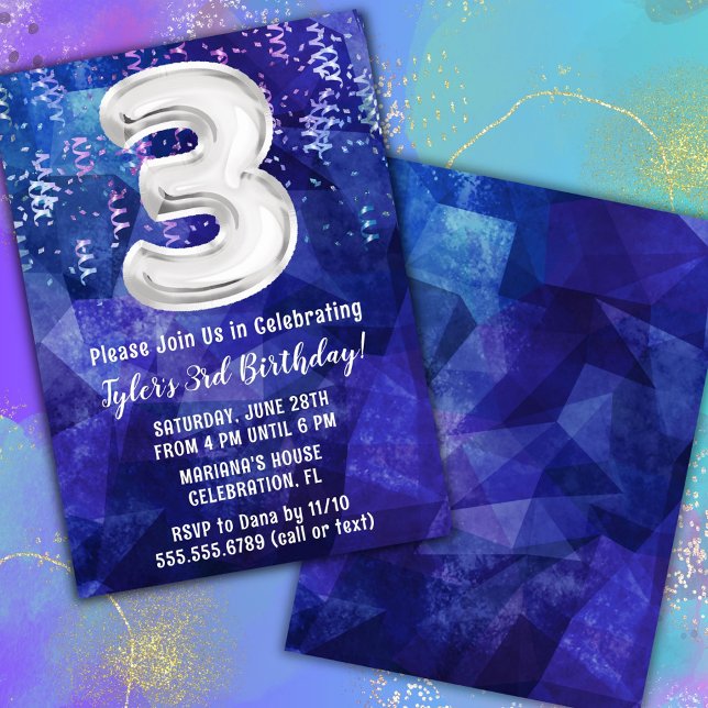 Boy Blue White 3rd Birthday Invitation (Creator Uploaded)