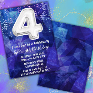 Boy Blue White 4th Birthday Invitation