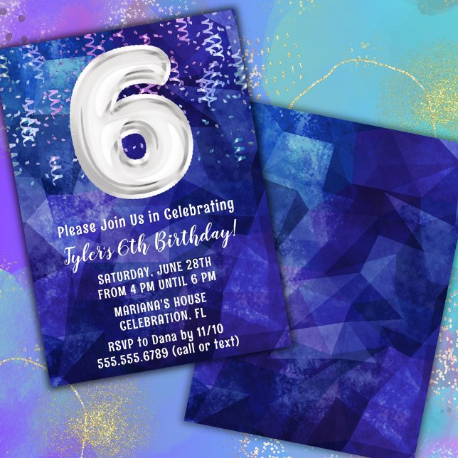 Boy Blue White 6th Birthday Invitation (Creator Uploaded)