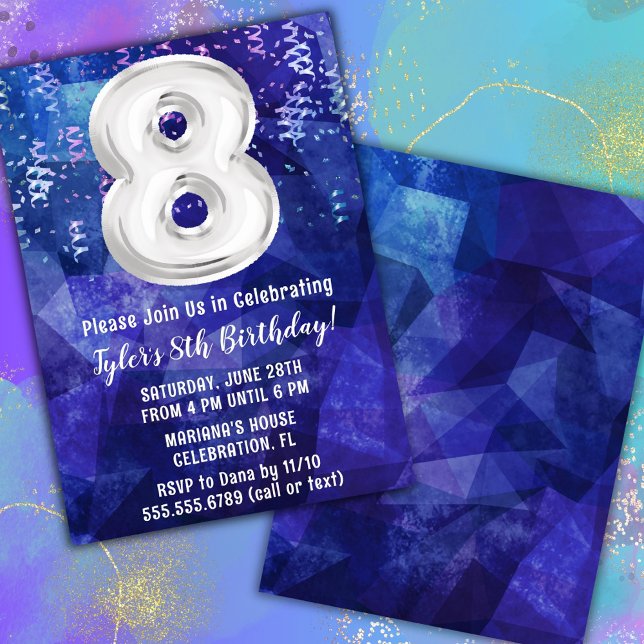 Boy Blue White 8th Birthday Invitation (Creator Uploaded)