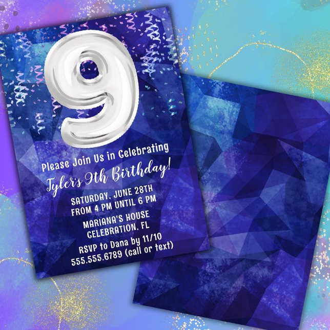 Boy Blue White 9th Birthday Invitation (Creator Uploaded)