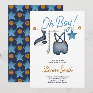 Boy boho oh baby its a boy blue baby shower invitation