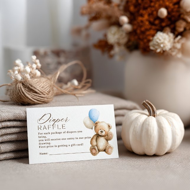 Boy Boho Teddy Bear Diaper Raffle Baby Shower  Enclosure Card (Boy Boho Teddy Bear Diaper Raffle Baby Shower Enclosure Card)